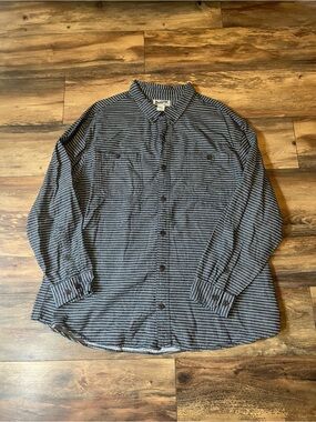 Duluth Trading Co Mens 3XL Relaxed Fit Striped Button Up Work Shirt Cotton